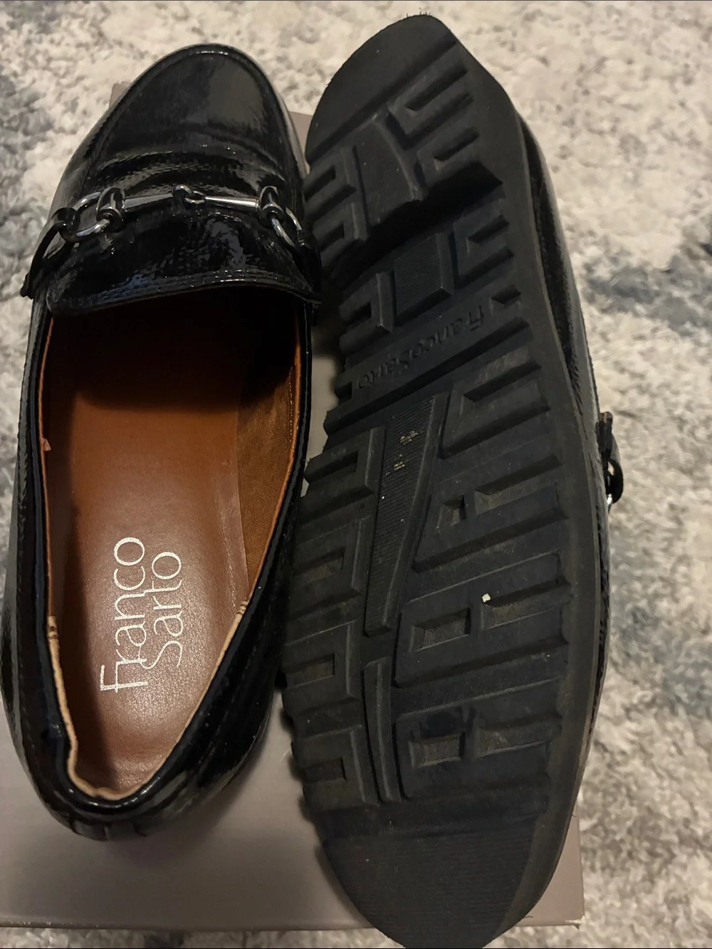 Franco Sarto Black Patent Lug Sole Loafers - Picture 12 of 12